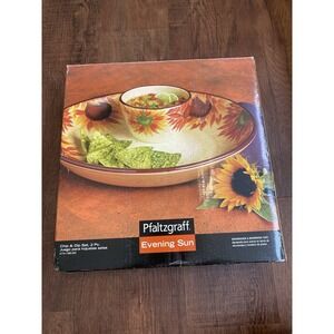Pfaltzgraff Appetizer Chip Dip 2 Piece NEW Sunflowers Vtg Dining Hosting Rare